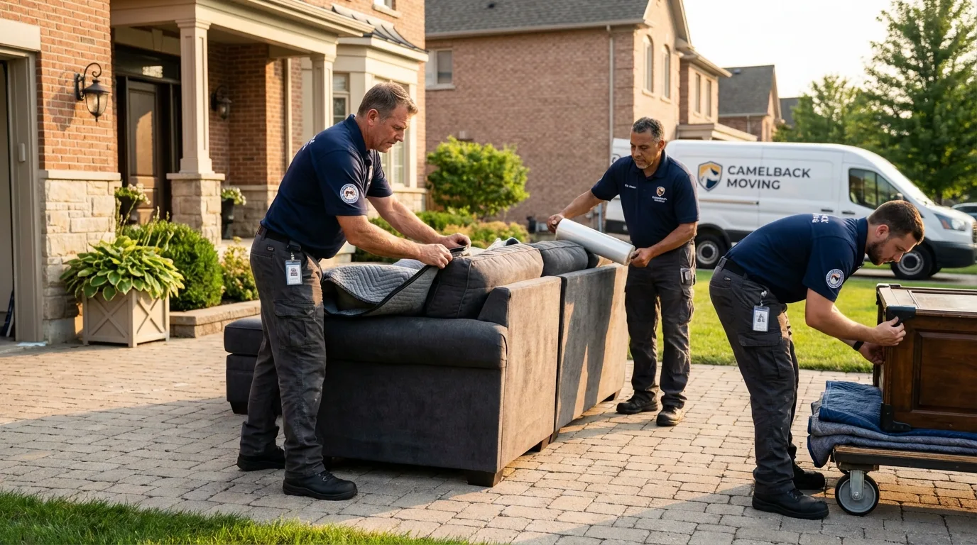 Large estate moving crew wrapping furniture in Cortland, IL